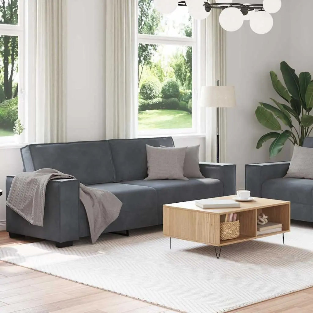 Sofa Set Velvet Grey 2 Piece Lounge Suite Furniture