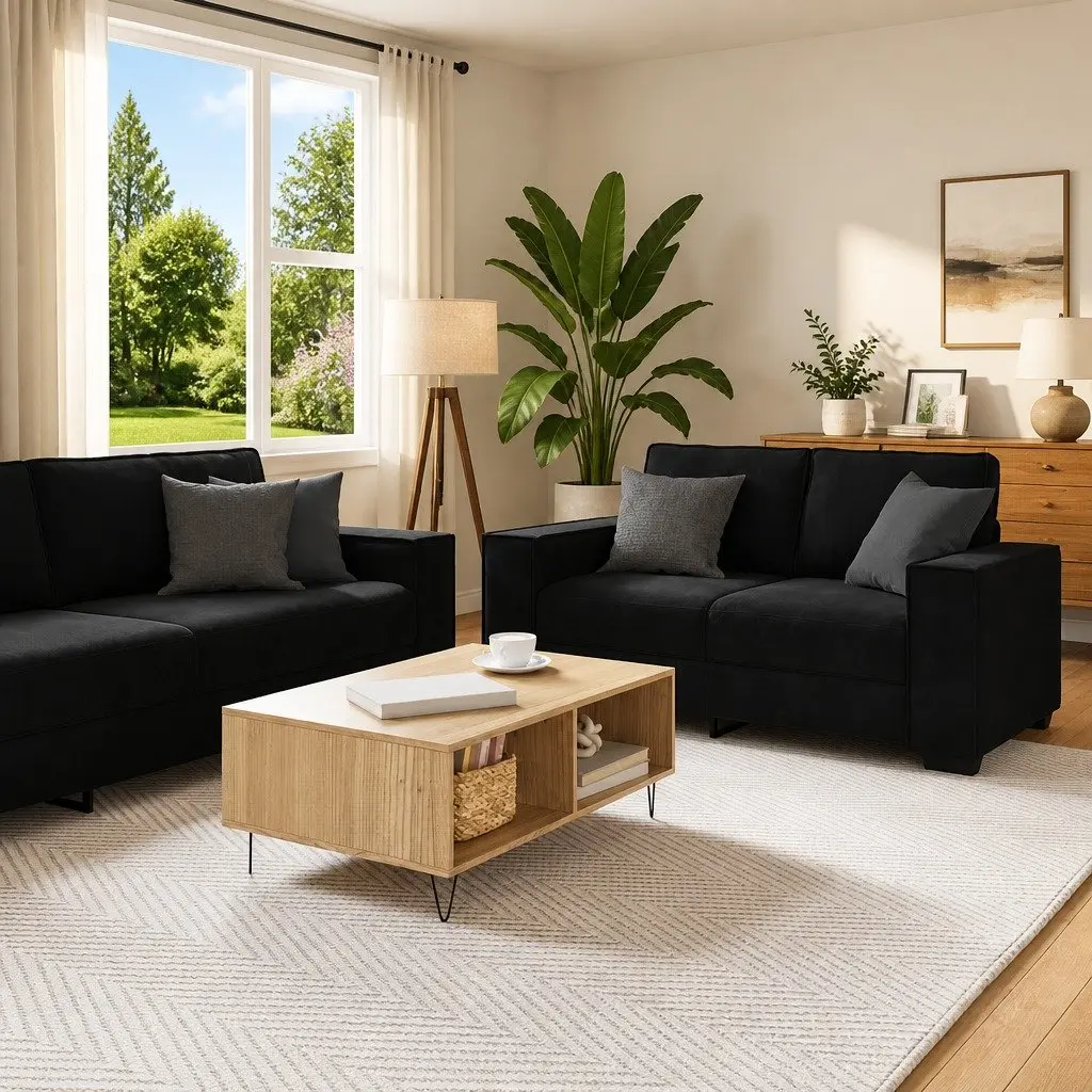 Sofa Set Velvet 2 Piece Black