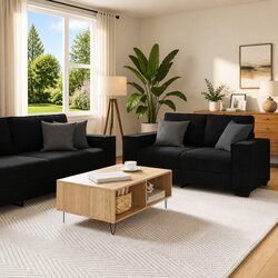Black Velvet 2 Piece Sofa Set with Sturdy Build and Comfort
