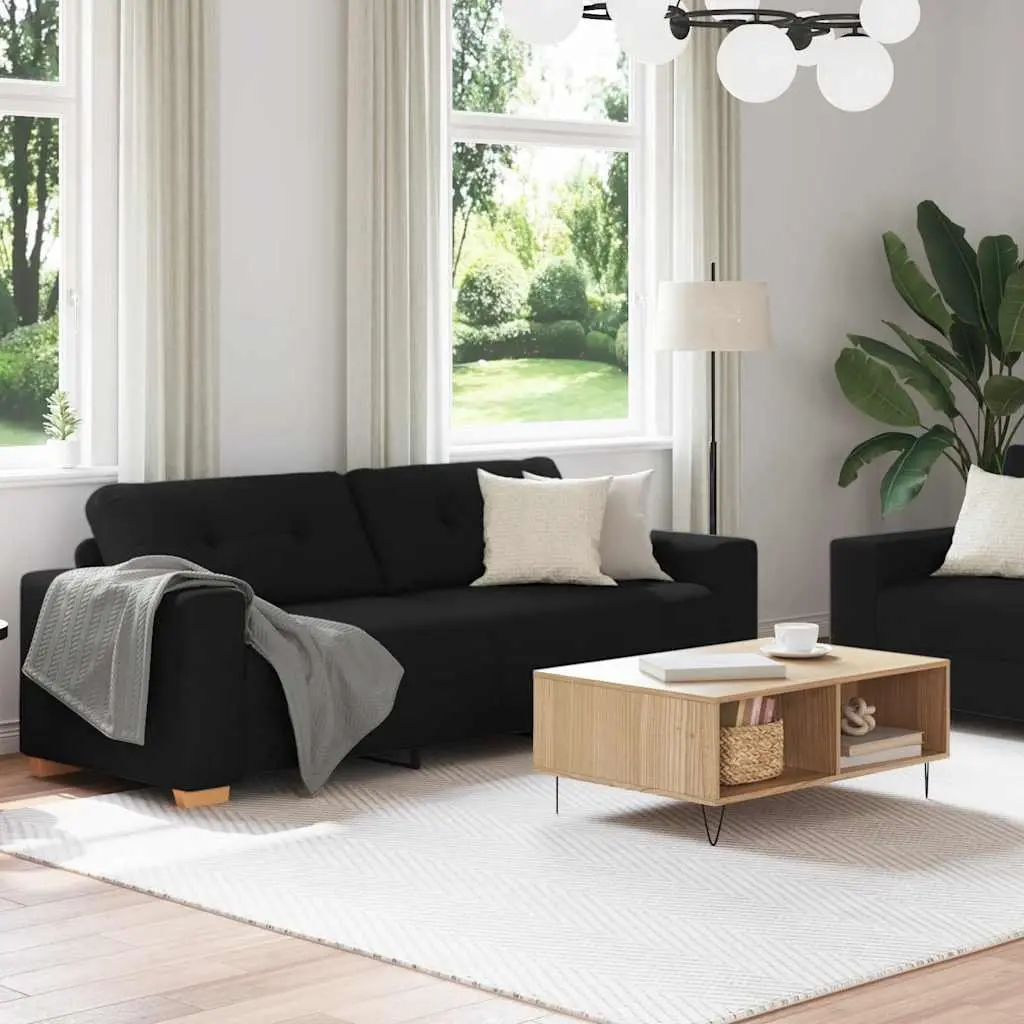 2 Piece Sofa Set Black Fabric Living Room Lounge Furniture with Cushions