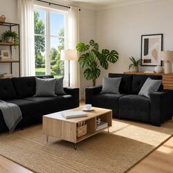 Stylish Black Velvet 2 Piece Sofa Set with Durable Frame