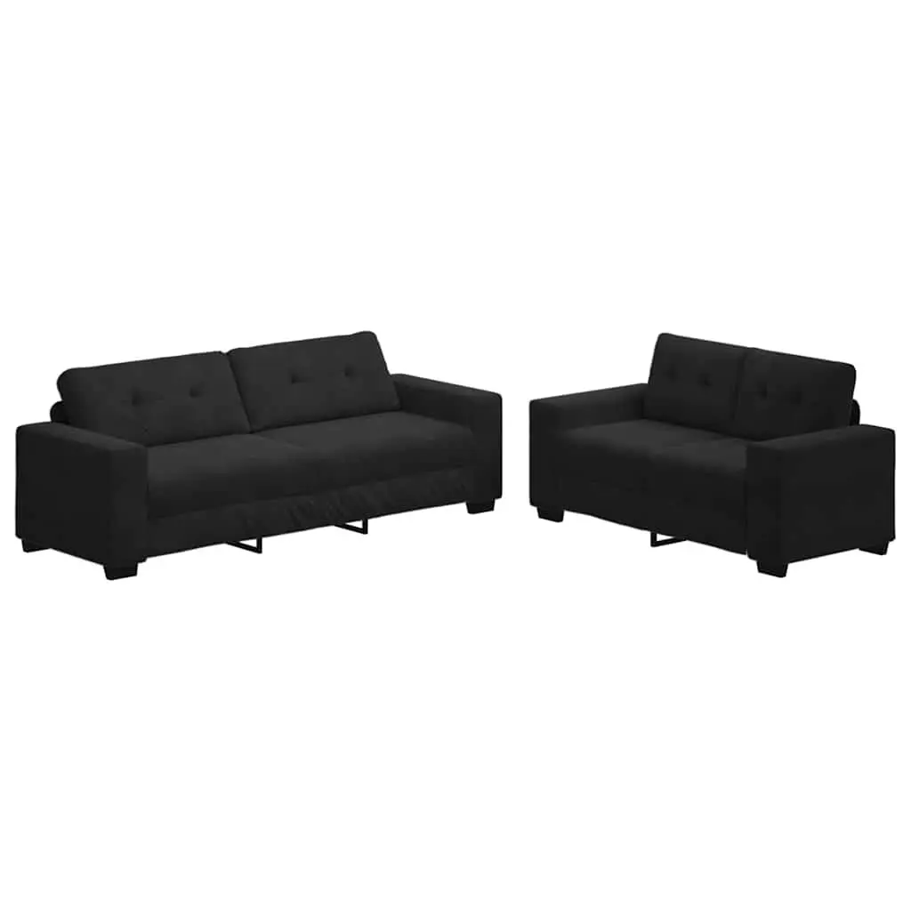 Black Velvet 2 Piece Sofa Set with Durable Frame