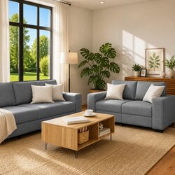 Durable 2 Piece Grey Sofa Set for Comfort and Support