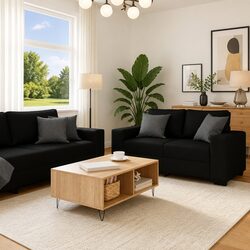 Durable Black Fabric 2 Piece Sofa Set for Living Spaces