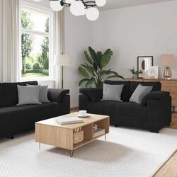 Black Velvet 2 Piece Sofa Set with Cushions