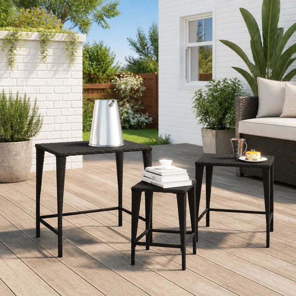 Stackable Black Outdoor Nesting Tables Set of 3