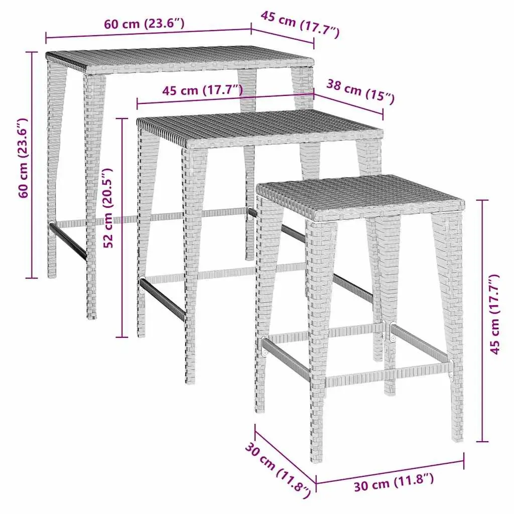 Stackable Black Outdoor Nesting Tables Set of 3