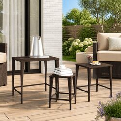 Garden Nesting Tables 3 Pcs Brown Outdoor Furniture Stackable Patio Side Table