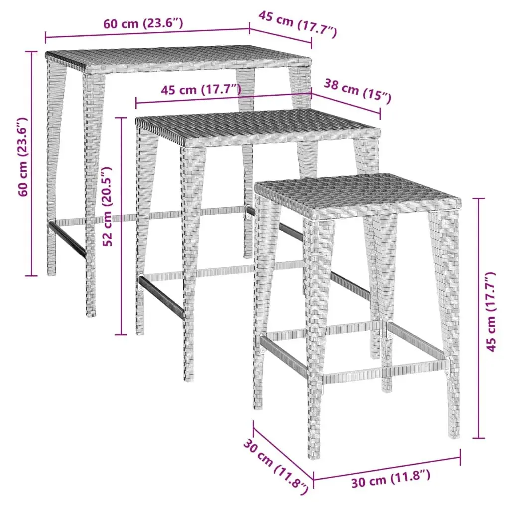 Garden Nesting Tables 3 Pcs Brown Outdoor Set