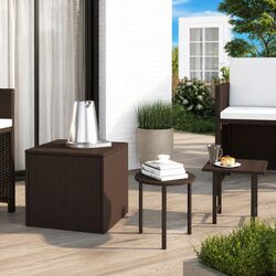 Set of 3 Brown Poly Rattan Garden Side Tables