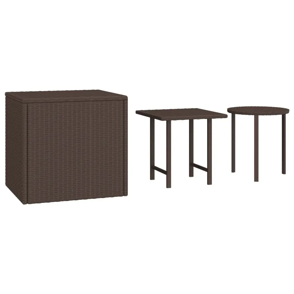 Garden Side Tables Set PE Rattan Powder-coated Steel Brown 3 Piece