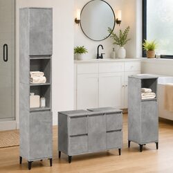 3-Piece Grey Bathroom Furniture Set with Storage Cabinet