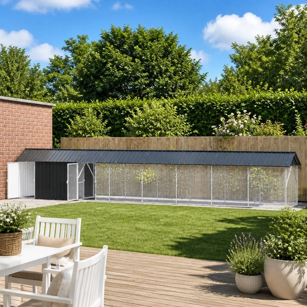 Outdoor Galvanised Steel Bird Cage in Anthracite 844 x 103 x 142 cm