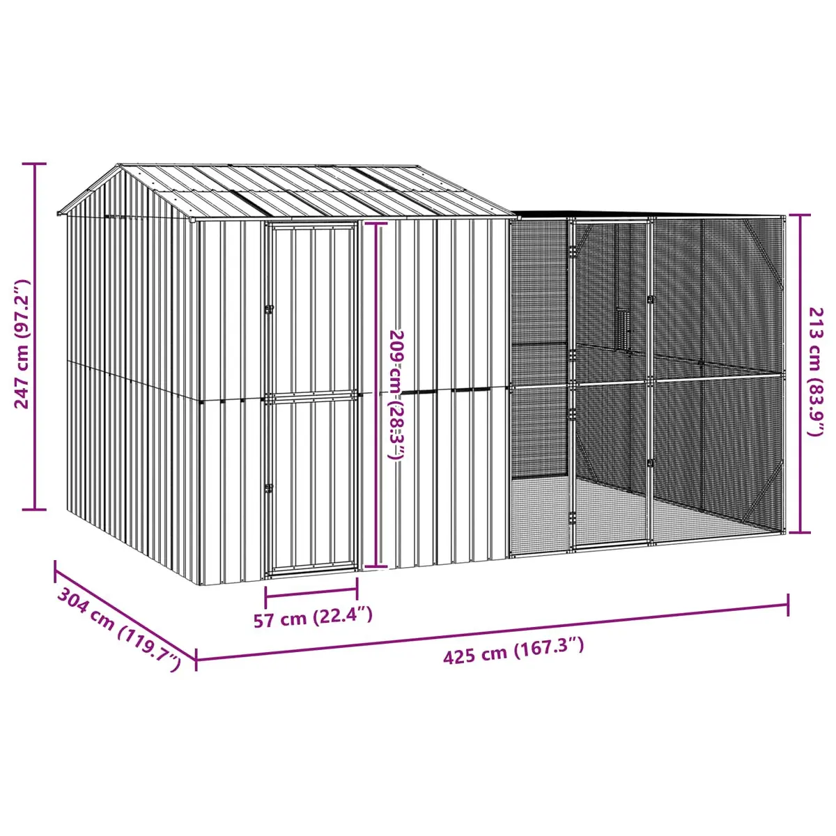 Rectangular Outdoor Bird Cage in Anthracite Galvanised Steel