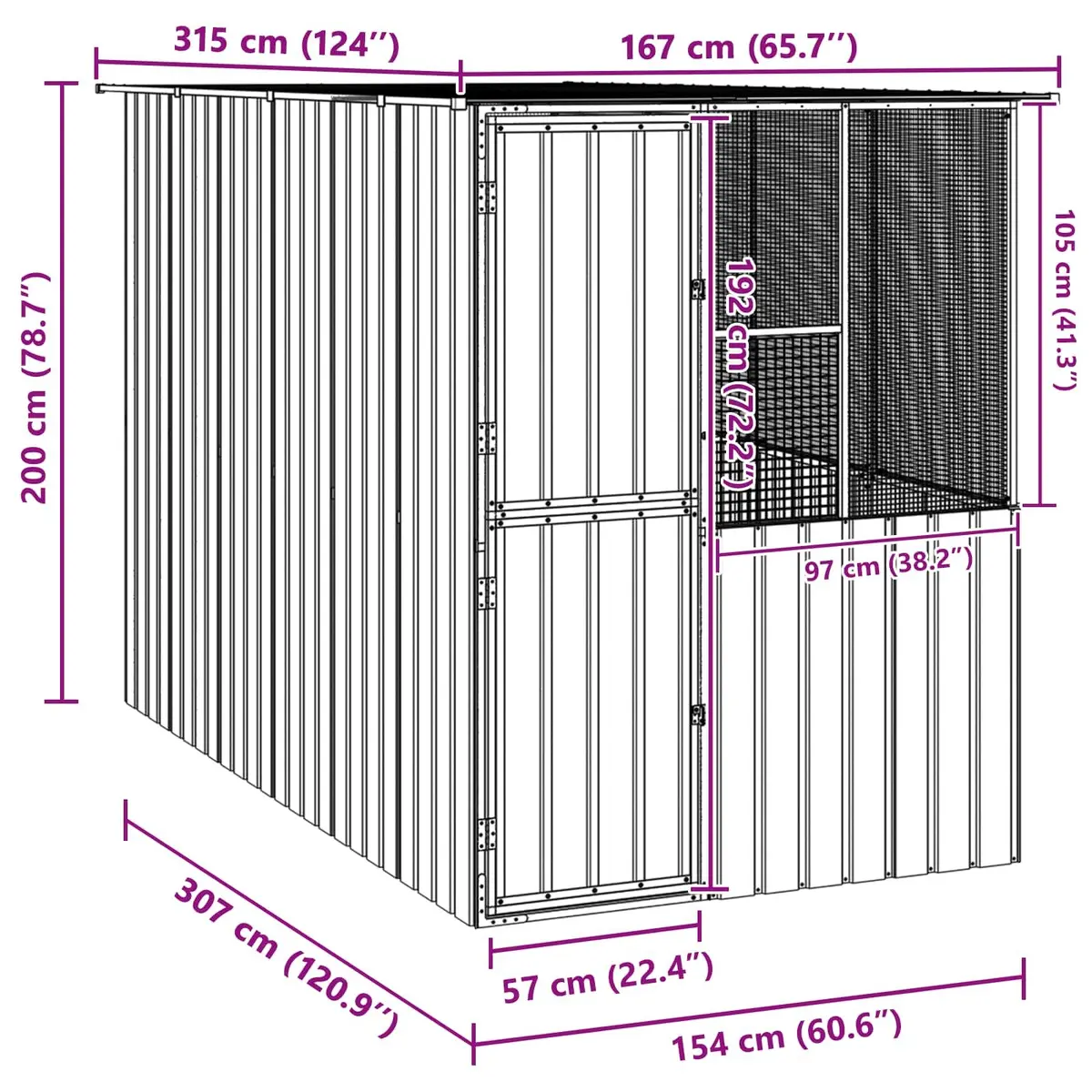 Bird Cage Galvanised Steel 165 x 318 x 200 cm Anthracite