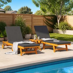 Sun Lounger 2 Pcs Brown Solid Acacia Wood Adjustable Backrest Garden Outdoor