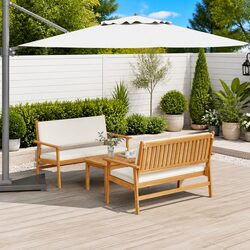 Sturdy 3-Piece Brown Wood Outdoor Garden Sofa Set