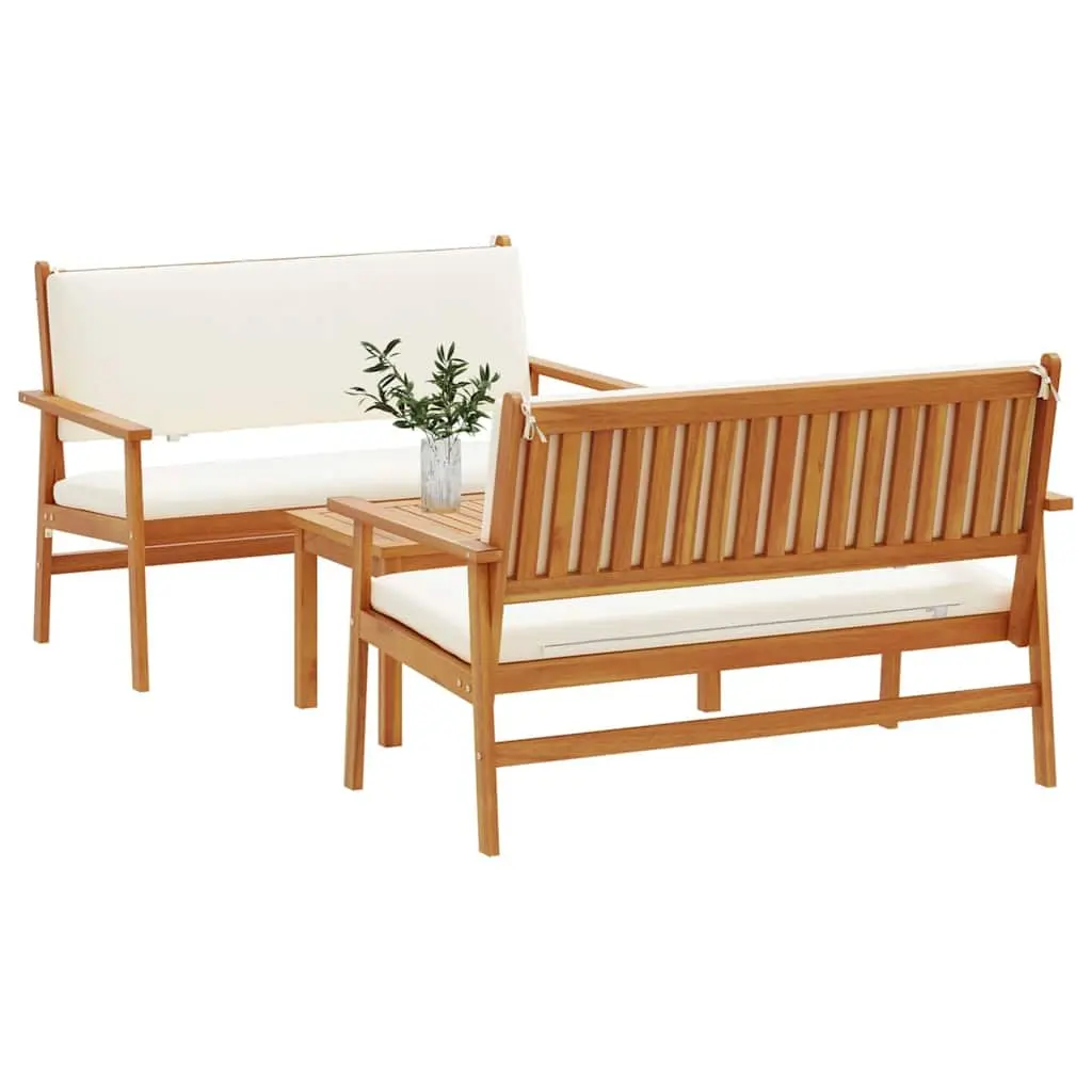 Garden Sofa Set Solid Acacia Wood 3 Piece Brown Outdoor Furniture