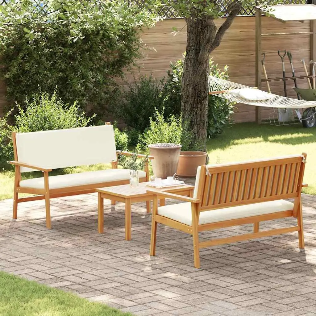 Garden Sofa Set Solid Acacia Wood 3 Piece Brown Outdoor Furniture