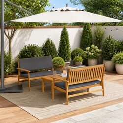 Outdoor Garden Sofa Set 3 Piece Brown Wooden Patio Furniture Seating with