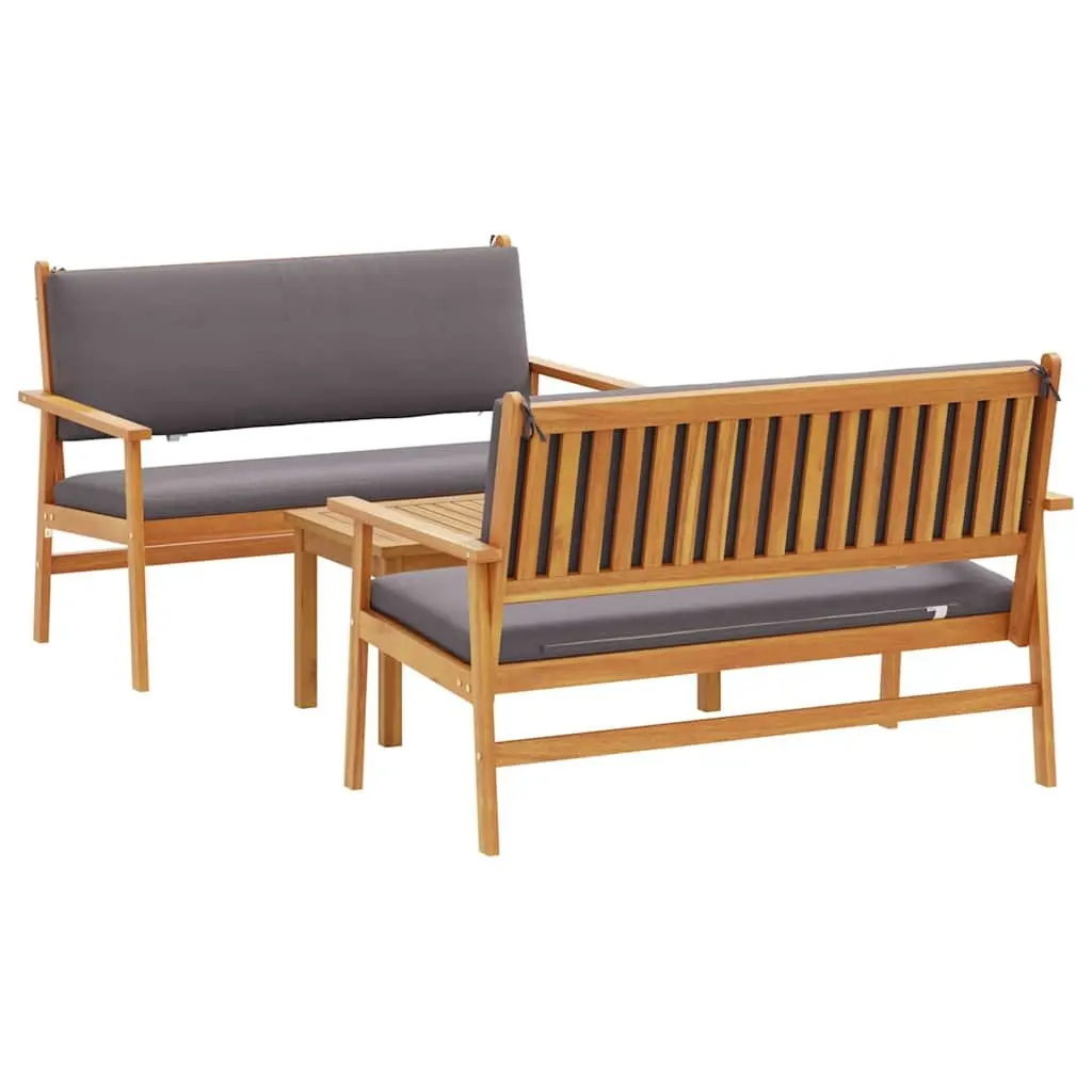 Outdoor Garden Sofa Set Solid Acacia Wood 3 Piece Brown Patio Furniture