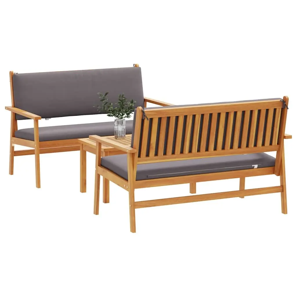 Outdoor Garden Sofa Set Solid Acacia Wood 3 Piece Brown Patio Furniture