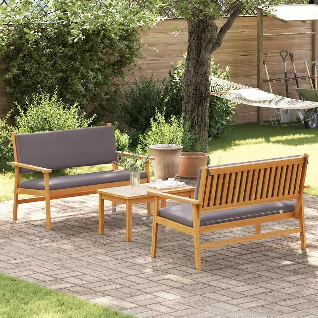 Outdoor Garden Sofa Set Solid Acacia Wood 3 Piece Brown Patio Furniture