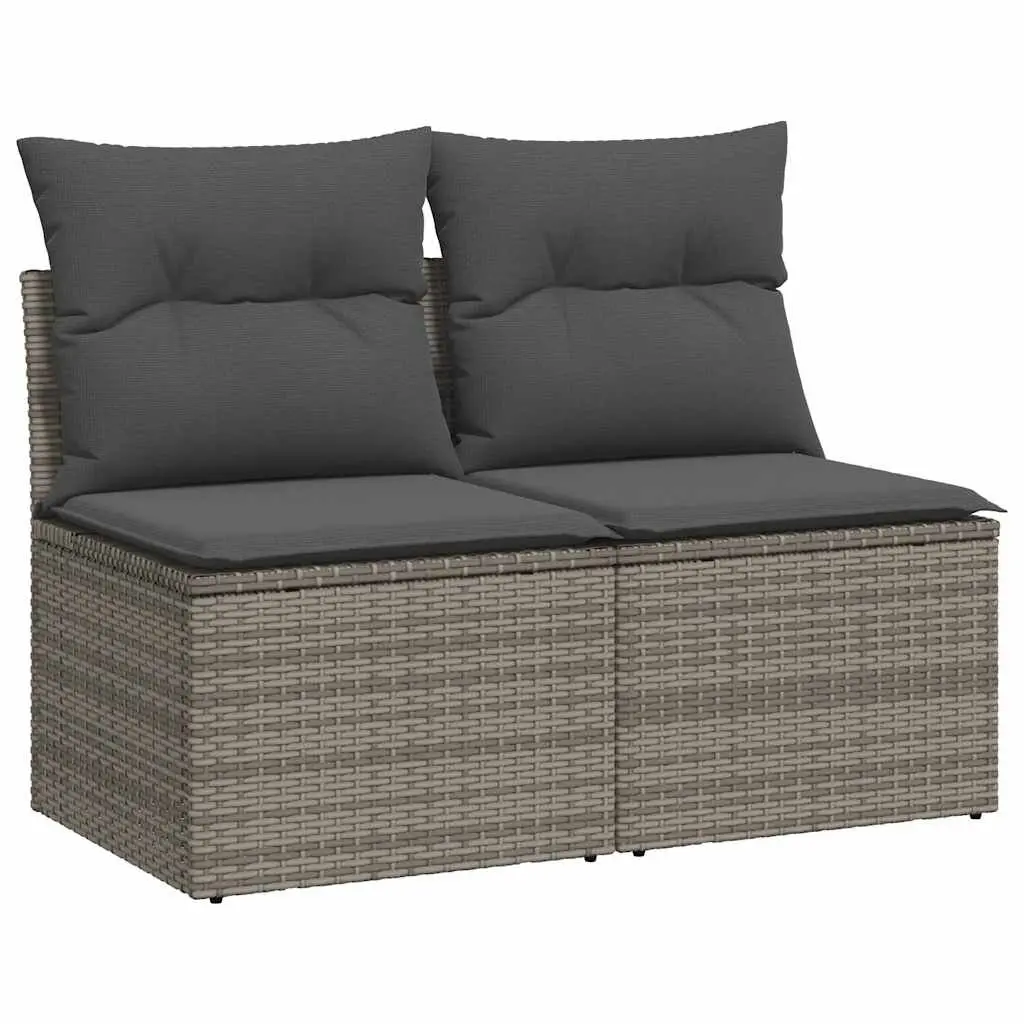 Garden Sofa Set PE Rattan 2 Piece Grey Outdoor Furniture with Cushions and Storage