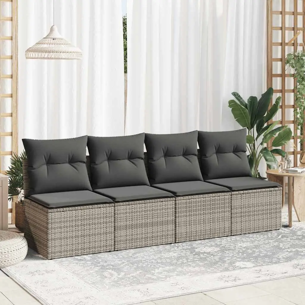 Garden Sofa Set PE Rattan 2 Piece Grey Outdoor Furniture with Cushions and Storage