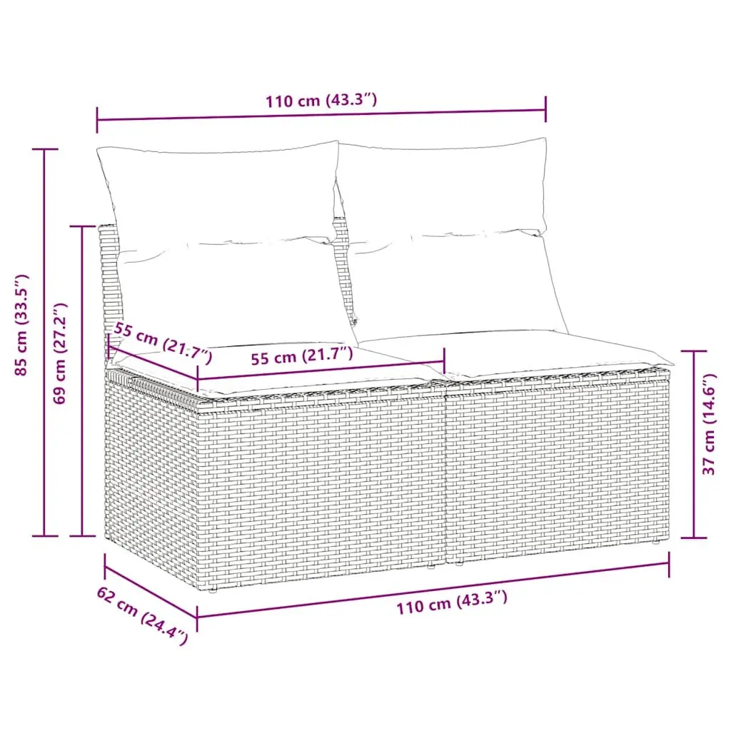 Garden Sofa Set PE Rattan 2 Piece Grey Outdoor Furniture with Cushions and Storage
