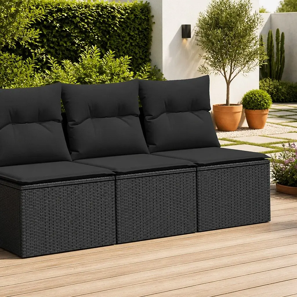 Garden Sofa Set PE Rattan 2 Piece Modular Outdoor Furniture Black