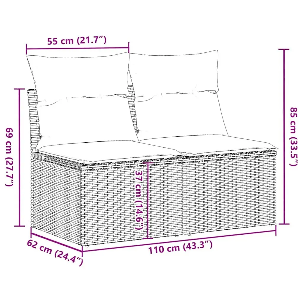 Garden Sofa Set PE Rattan 2 Piece Modular Outdoor Furniture Black