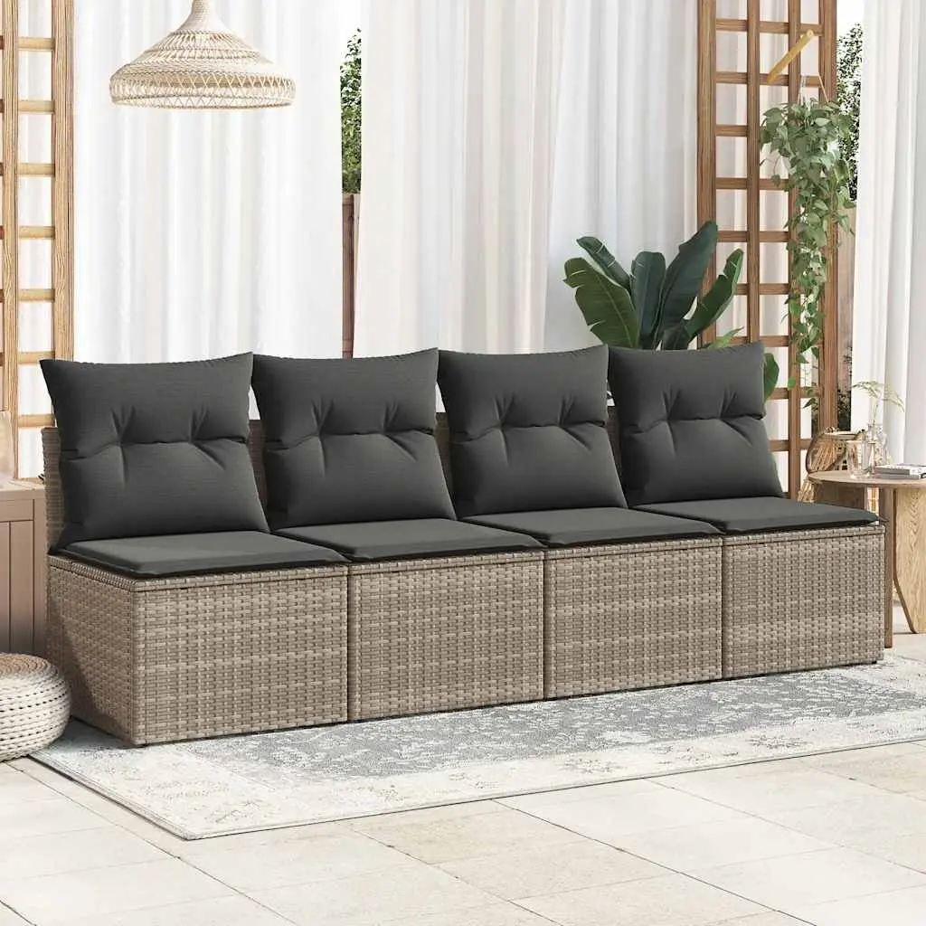 Garden Sofa Set PE Rattan 2 Piece Outdoor Furniture Grey with Cushions Storage