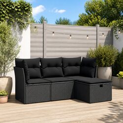 Premium Black Poly Rattan Garden Sofa Set with Cushions