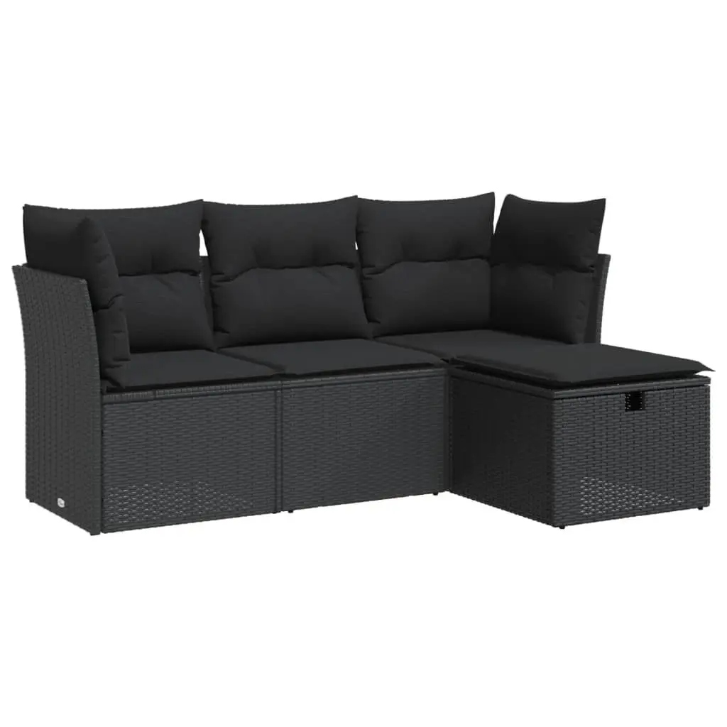 Garden Sofa Set Poly Rattan 4 Piece Outdoor Furniture Black with Cushions