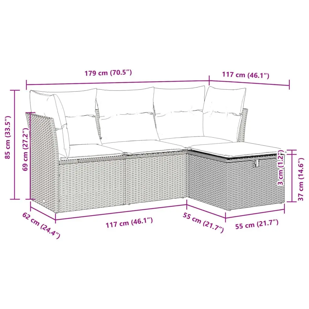 Garden Sofa Set Poly Rattan 4 Piece Outdoor Furniture Black with Cushions