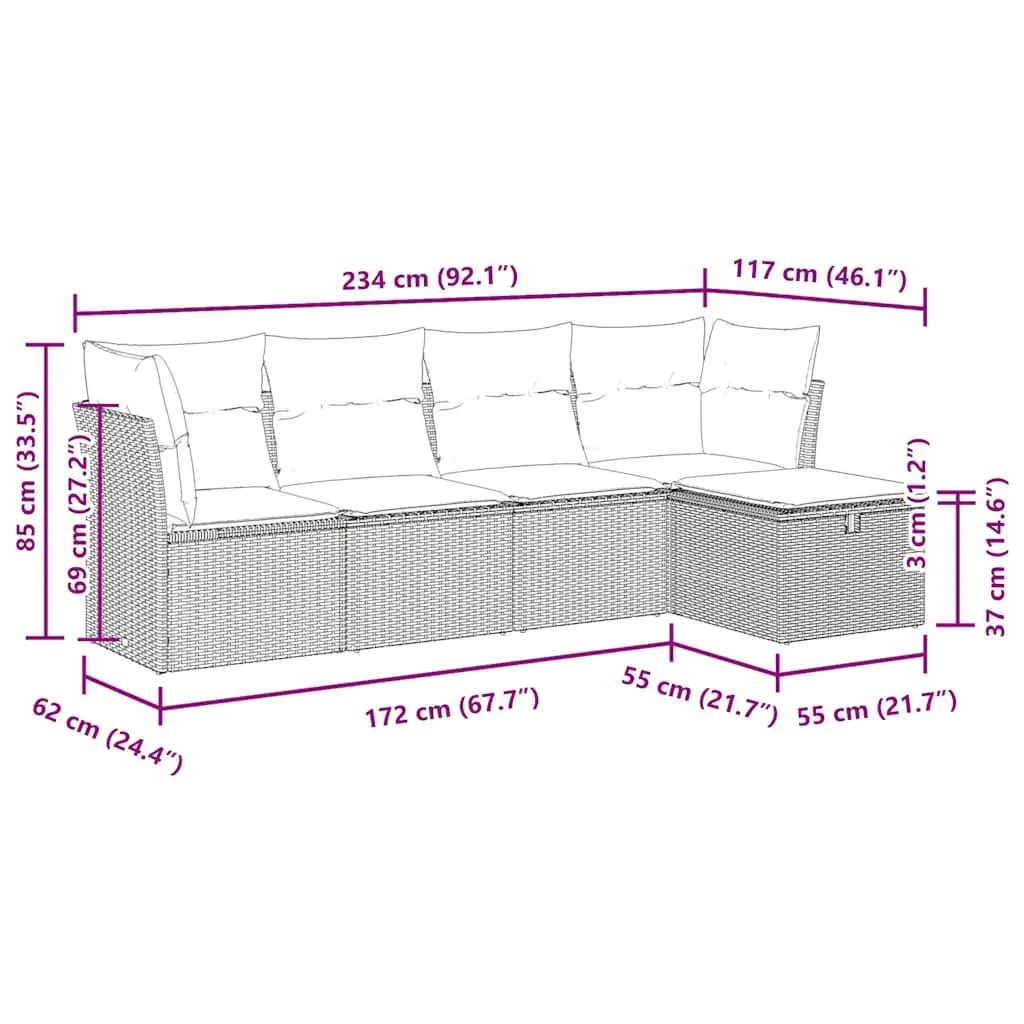 Garden Sofa Set PE Rattan 5 Piece Outdoor Furniture Black