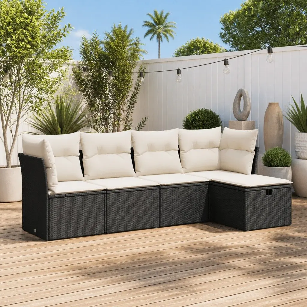 Black Poly Rattan 5 Piece Garden Sofa Set