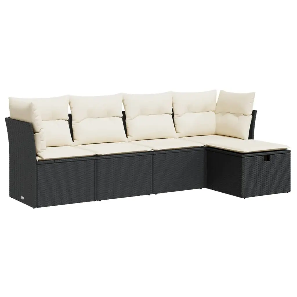 Black Poly Rattan 5 Piece Garden Sofa Set