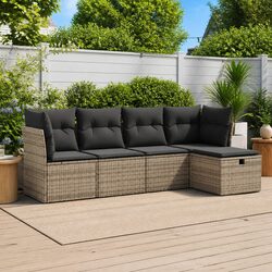 5-Piece Grey Poly Rattan Garden Sofa Set with Storage