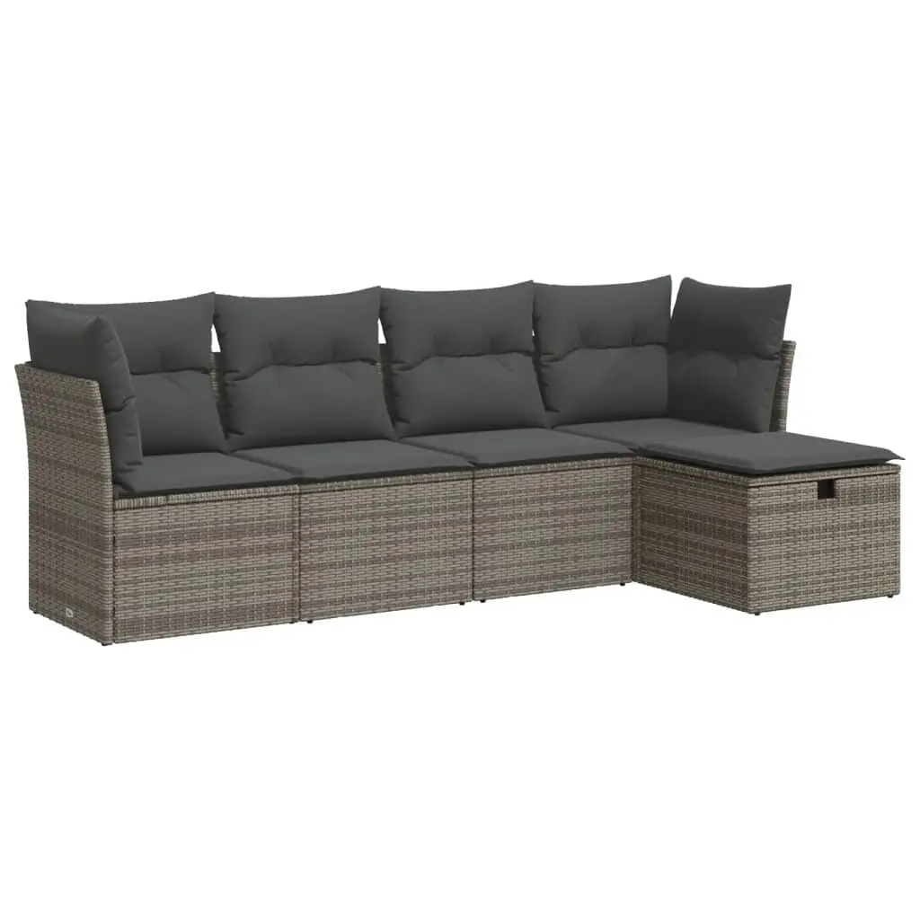 Garden Sofa Set PE Rattan 5 Piece Modular Outdoor Furniture Grey
