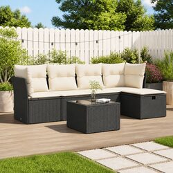 Durable 6-Piece Black Rattan Garden Sofa Set with Cushions
