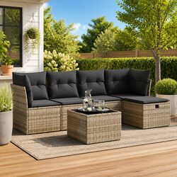 Grey Modular 6-Piece Garden Sofa Set with Cushions