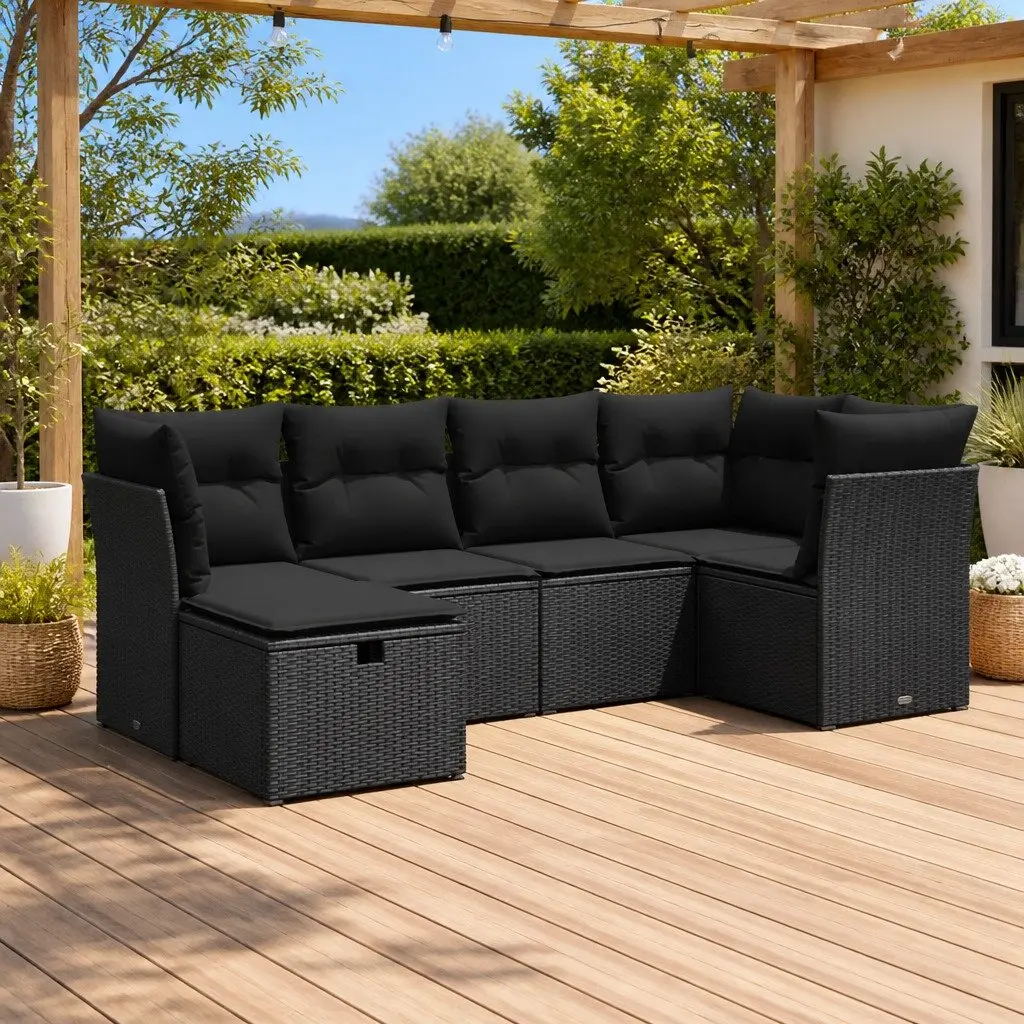 Black Modular 6-Piece Garden Sofa Set for Comfort