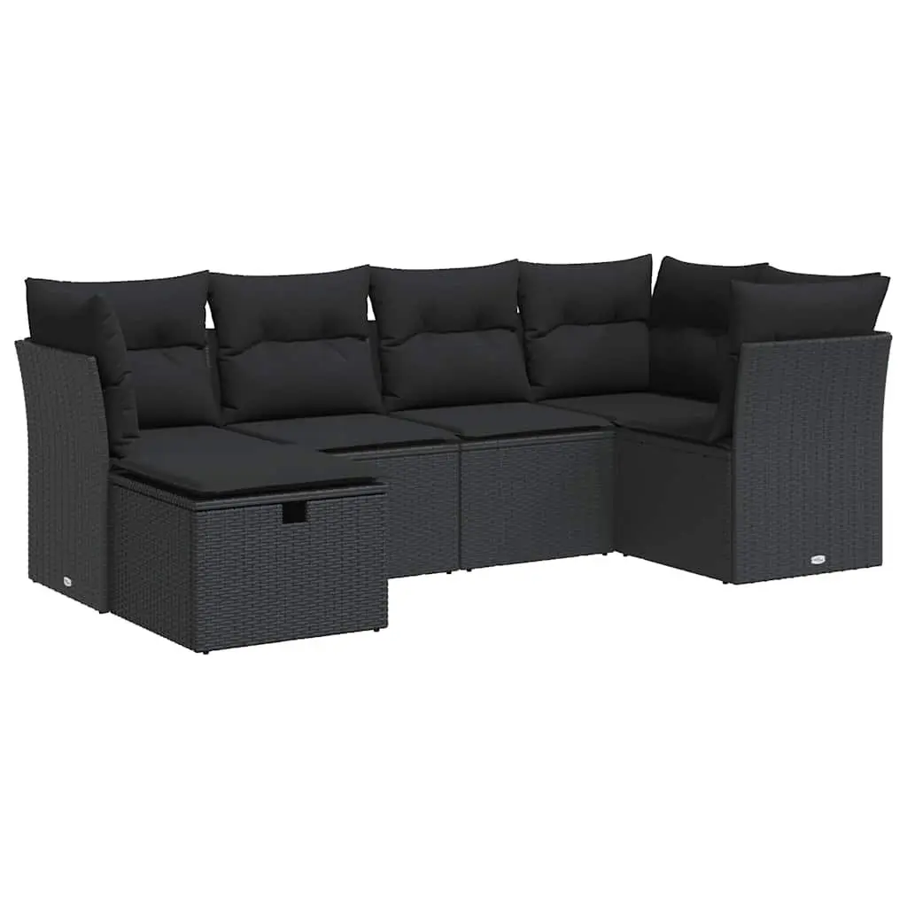Black Modular 6-Piece Garden Sofa Set for Comfort