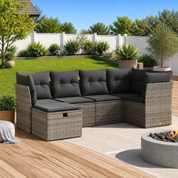 Durable 6 Piece Grey Poly Rattan Garden Sofa Set