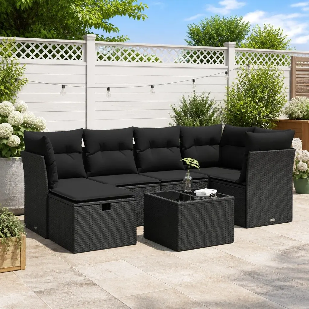 Garden Sofa Set PE Rattan 7 Piece Outdoor Furniture Black
