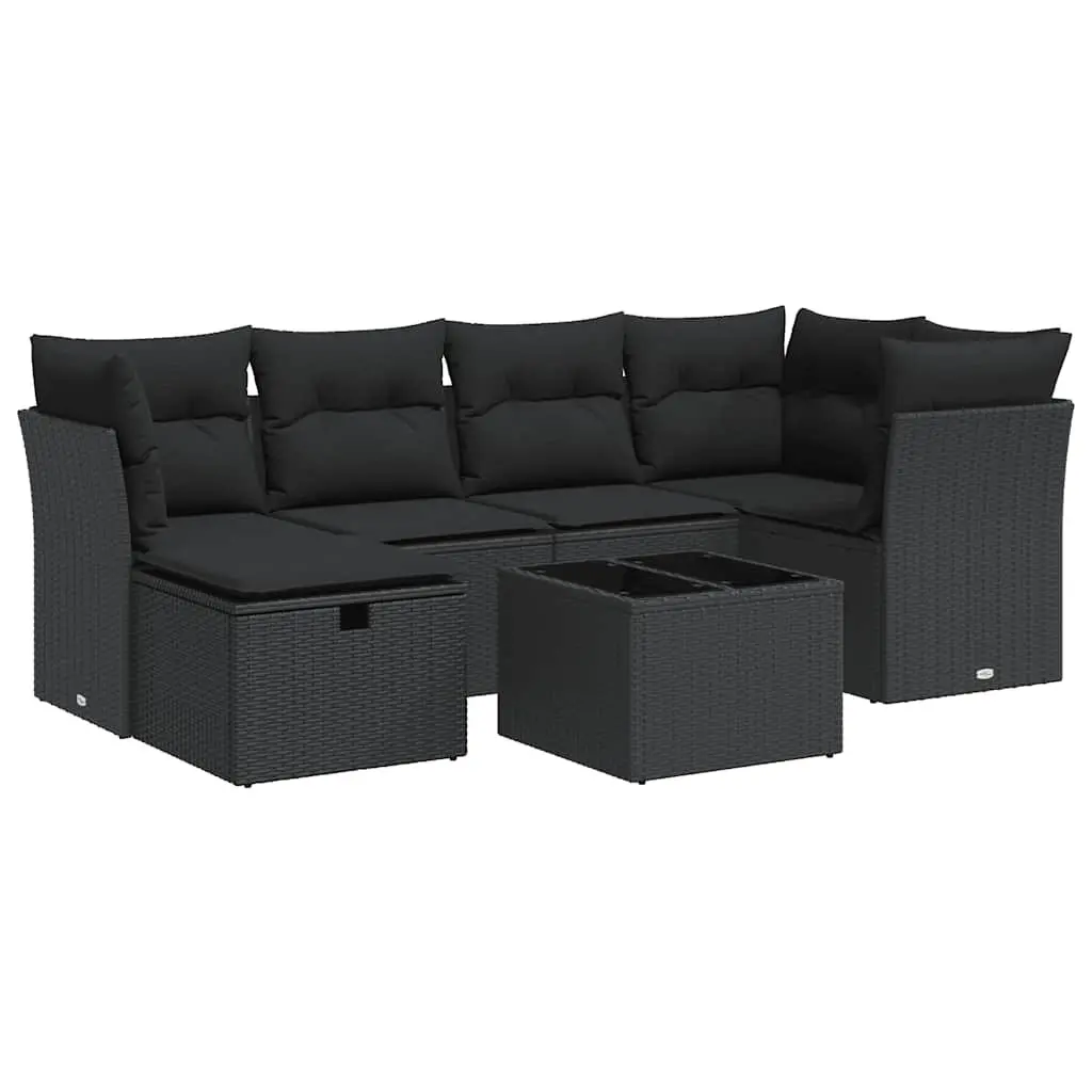 Garden Sofa Set PE Rattan 7 Piece Outdoor Furniture Black