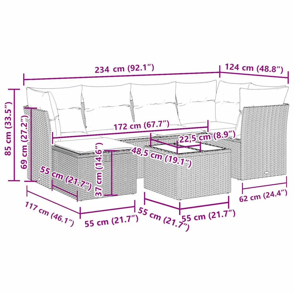 Garden Sofa Set PE Rattan 7 Piece Outdoor Furniture Black