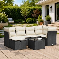 Premium 7 Piece Black Rattan Garden Sofa Set